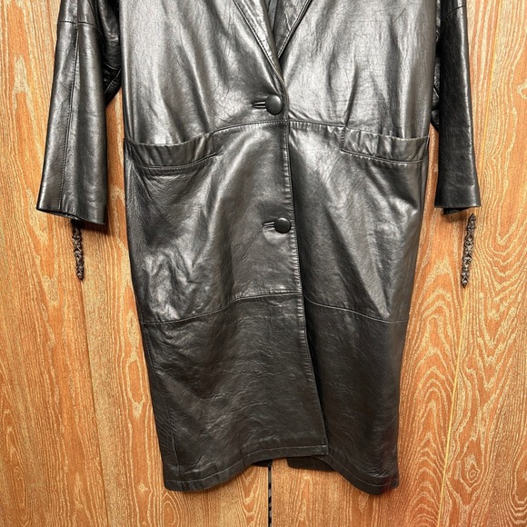 VTG Pelle Studio Black Genuine Leather Blazer Trench Jacket Women's M Thermolite - Picture 2 of 12